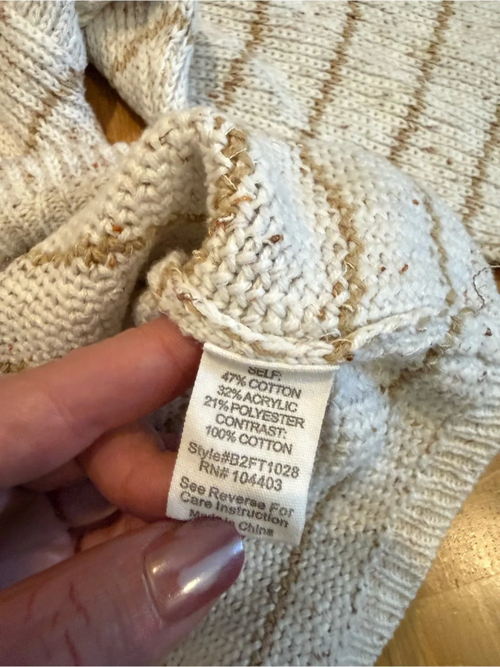 Blu Pepper Cream Sweater with Tan Stripes - Picture 4 of 8